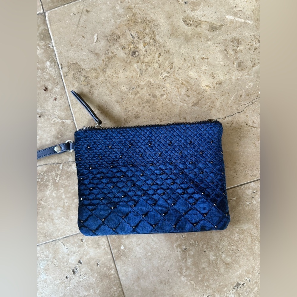 Velveteen, navy blue ladies wristlet new without tags NWOT silver studs on front